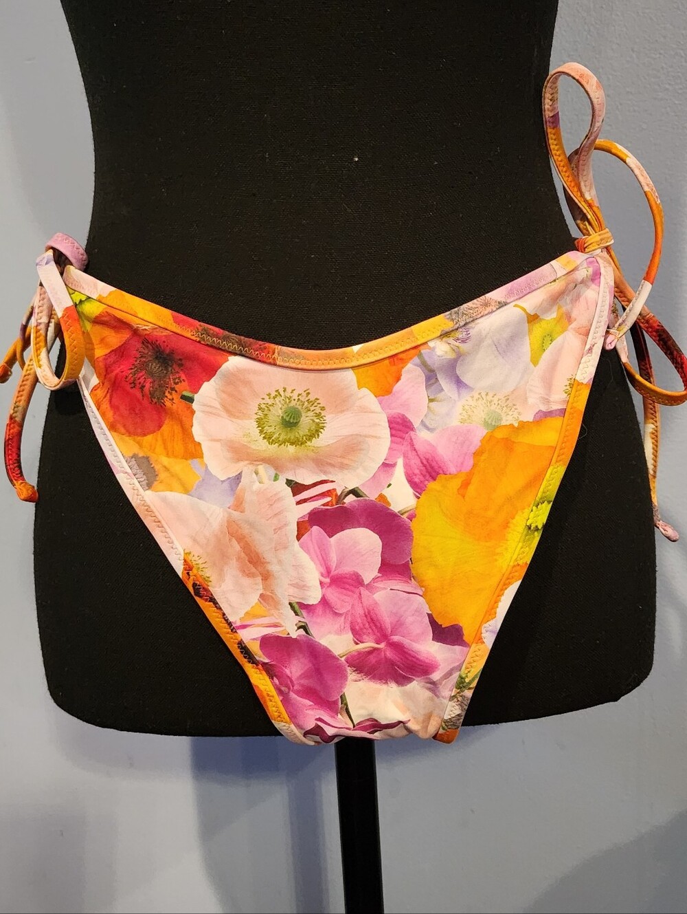 Aerie Bright Floral Cheekiest Bikini Bottom with Side Ties Size Xl